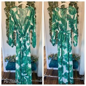 Long Sleeve Faux-Wrap Maxi Dress w Fabric Belt